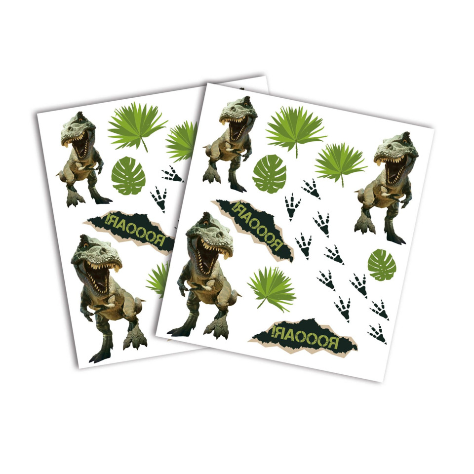 Dinosaurier Sticker, T-Rex, Hellgrüne Blätter, Drucke, Aufkleberblatt