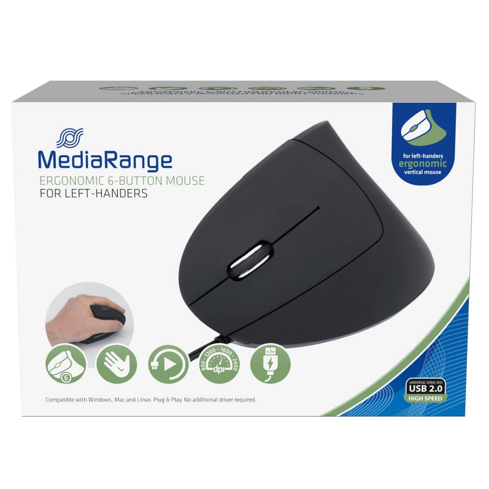 ergonomischer Maus, 6-Tasten Maus, linke Hand, vertikale Maus, USB 2.0 High Speed