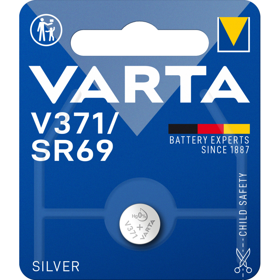 batterie, VARTA, V371/ SR69, argent, Hg0%, Uhrenbatterie, VARTA, Silber, V371/SR69, Knopfzelle