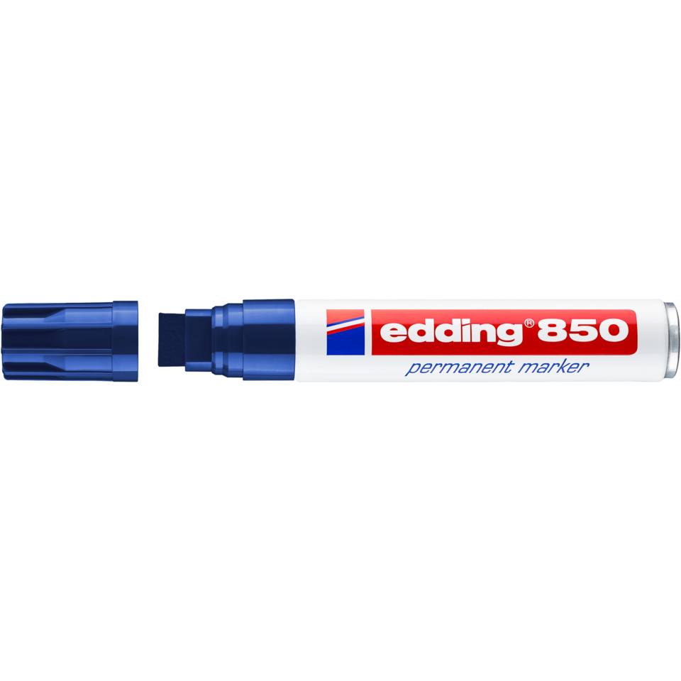 Stiftmarker, blauer Marker, Permanentmarker, weißer Gehäuser, edding 850