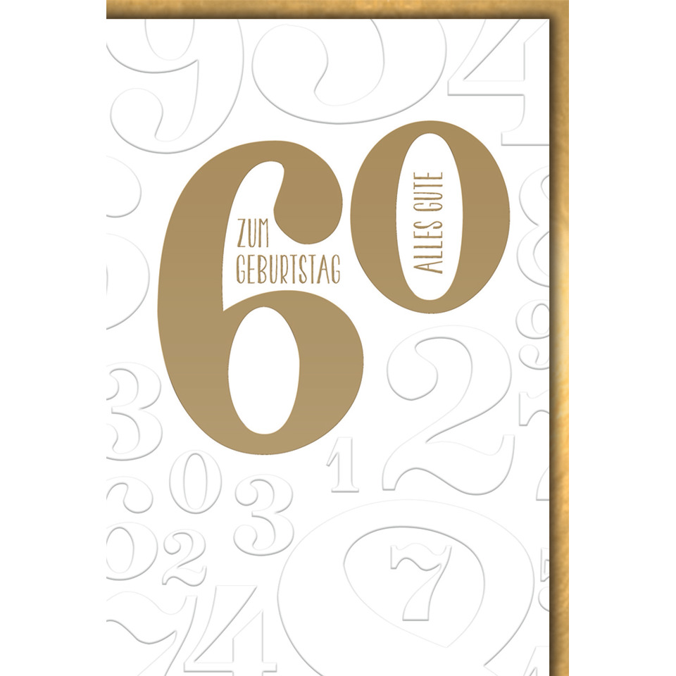 60. Geburtstag, goldene Zahl, große 60, Jahreskarte, Zahlenmuster