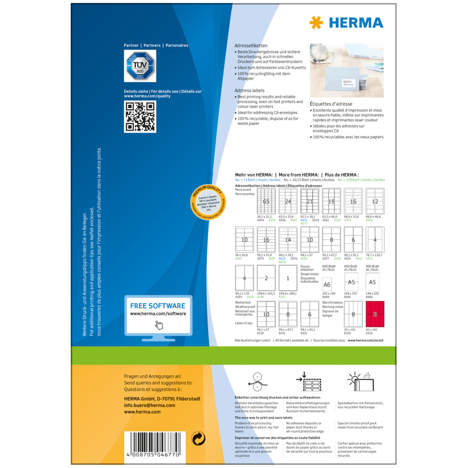 Brochure, Herma, Etiketten, Adressetiketten, Drucker-kompatibel