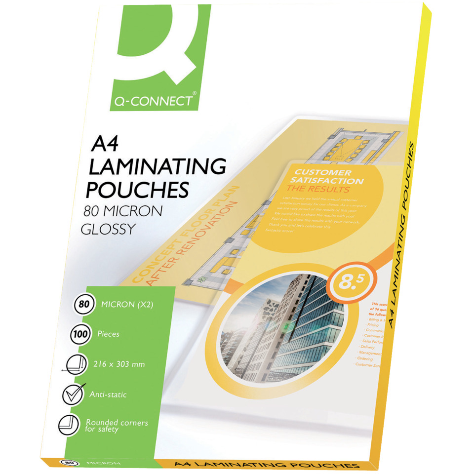 A4, Laminating Pouches, 80 Mikron, glänzend, 80 Mikron, Stück, anti-statisch, abgerundete Ecken, 216 x 303 mm