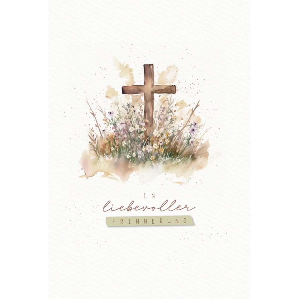 Kreuz, Blumen, Gedenkkarte, Erinnerung, Wasserfarbe