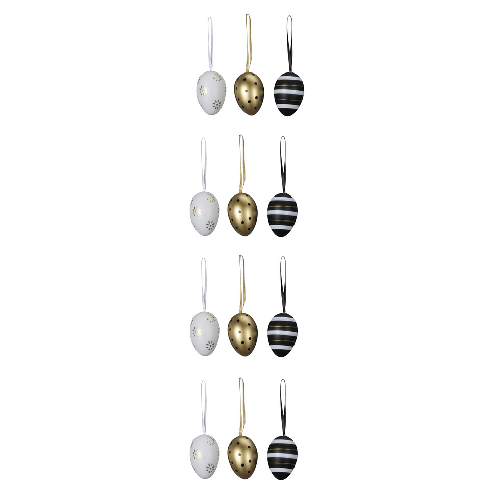Osterdeko, Eier, Spitze Anhänger, Dekor Ornament, Schwarz-Gold-Weiß