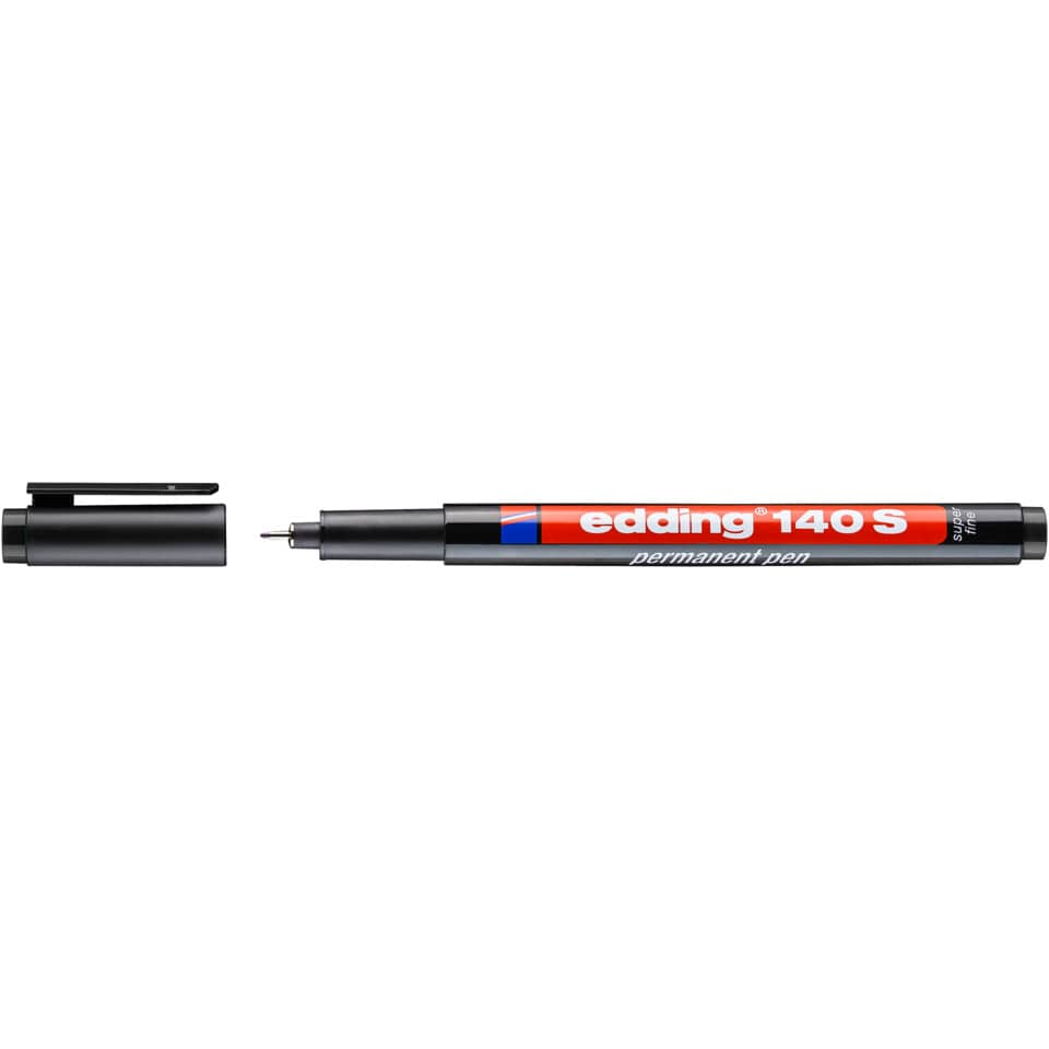 Permanentmarker, Stift, Feinspitze, roterKörper, Kappeabgenommen