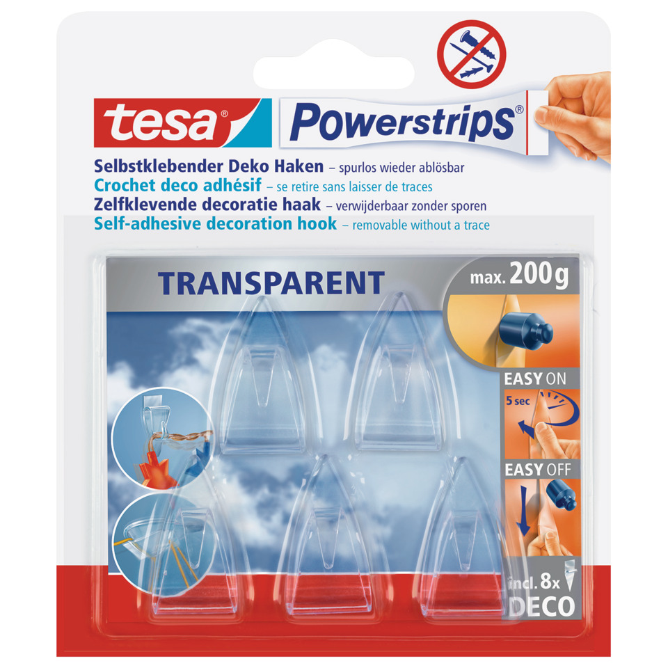 Transparent, Powerstrips, Selbstklebend, Dekorationshaken, Entfernbar
