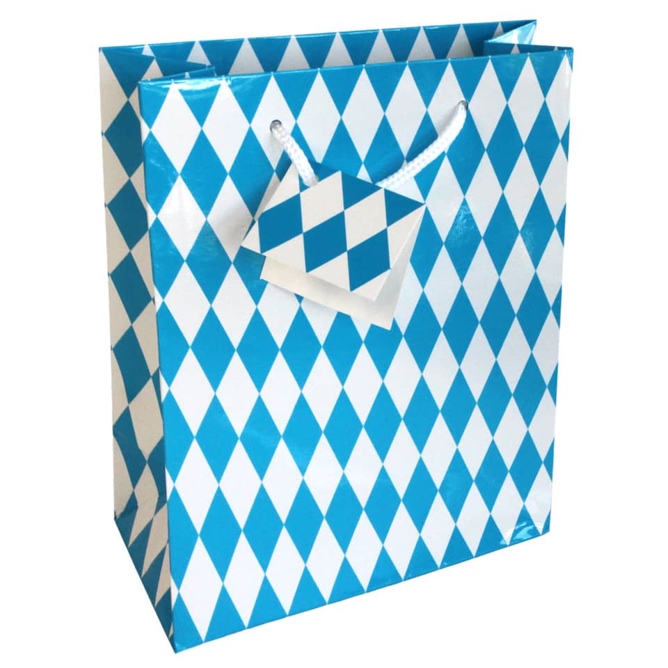Geschenktüte, blaues Diamantmuster, Einkaufstasche, Papiertragetasche, Henkelbeutel