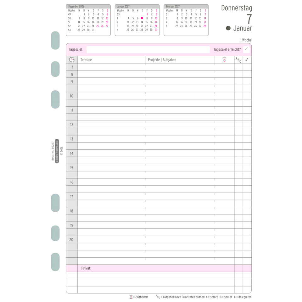 Planer, Kalender, Zeitplan, Wochennavigation, pinkes Design
