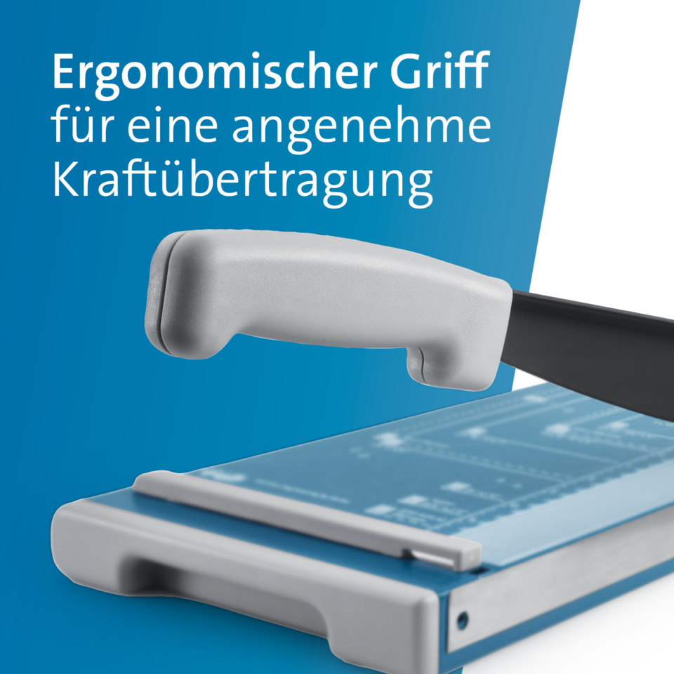 Ergonomischer Griff, Kraftübertragung, Schneidkante, Tragesystem, Bürogerät