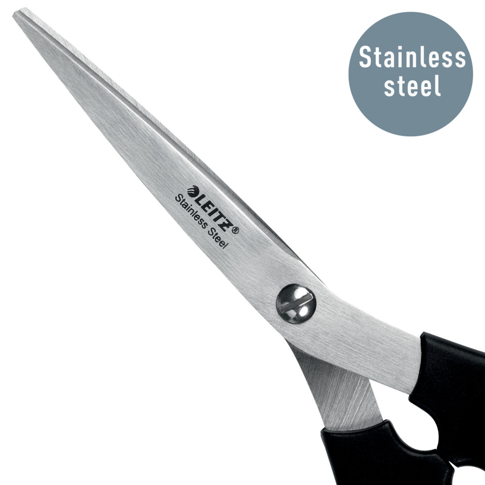 stainless steel, scissors, blade, metal, black handle