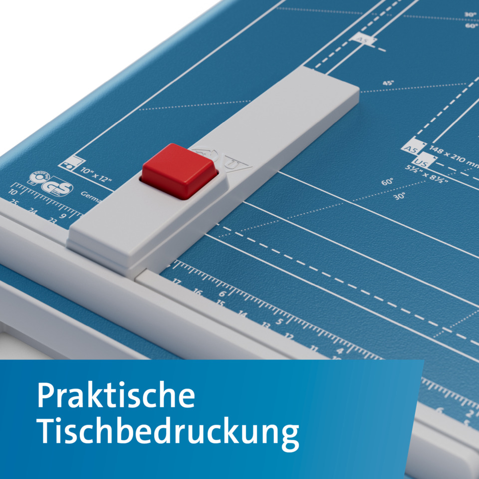 Schneidetisch, Schneidegerät, Tischdruck, Klemmschiene, Rotknopf