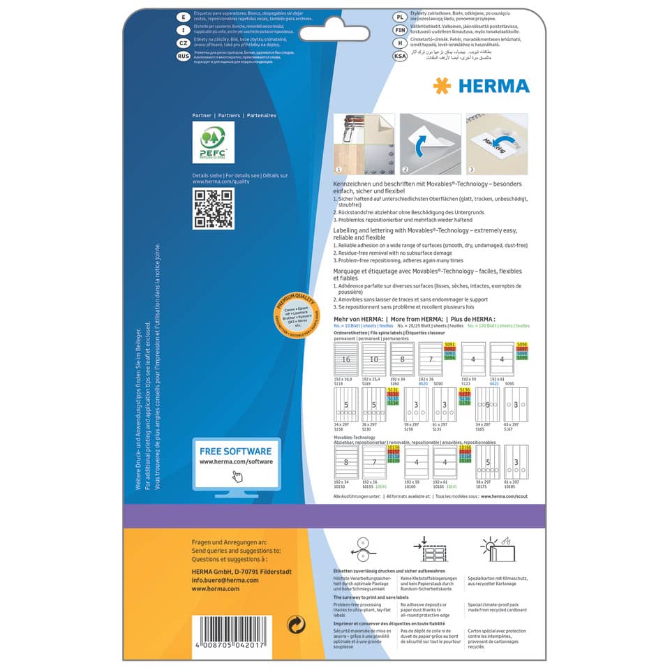 packaging, instruction, blue, Herma, QR code