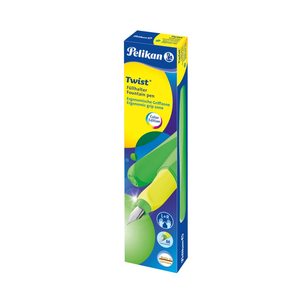 Fountain pen, Ergonomic grip, Color edition, Green pen, Yellow box