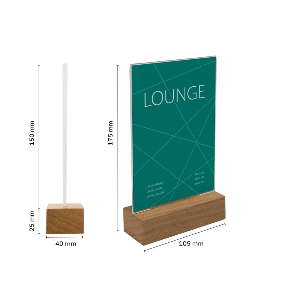 Schaufenster/Showcase, Holz Sockel, Acrylglas-Panel, Lounge Schriftzug, Display-Set