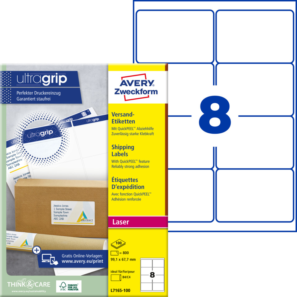 Klebebandetiketten, Versandetiketten, Mailing-Labels, Laser, Avery Think Think