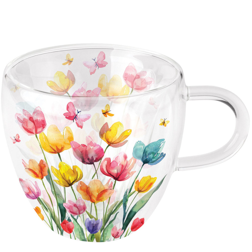Tassenmotiv, Blumenmuster, Glasbecher, 透明, Buntes Muster