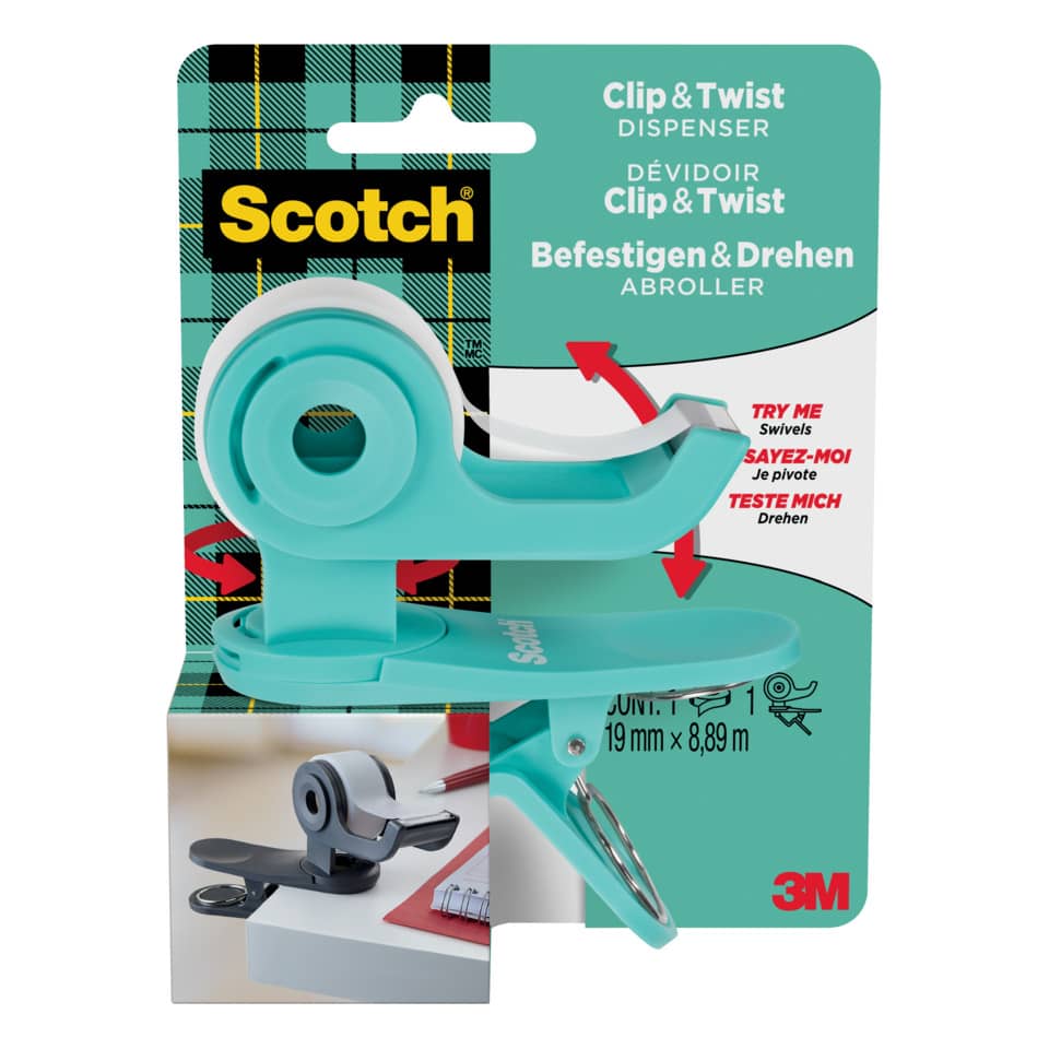 Clip & Twist Spender, Schreibtisch Zubehör, Minzgrün, Scotch, Drehmechanismus
