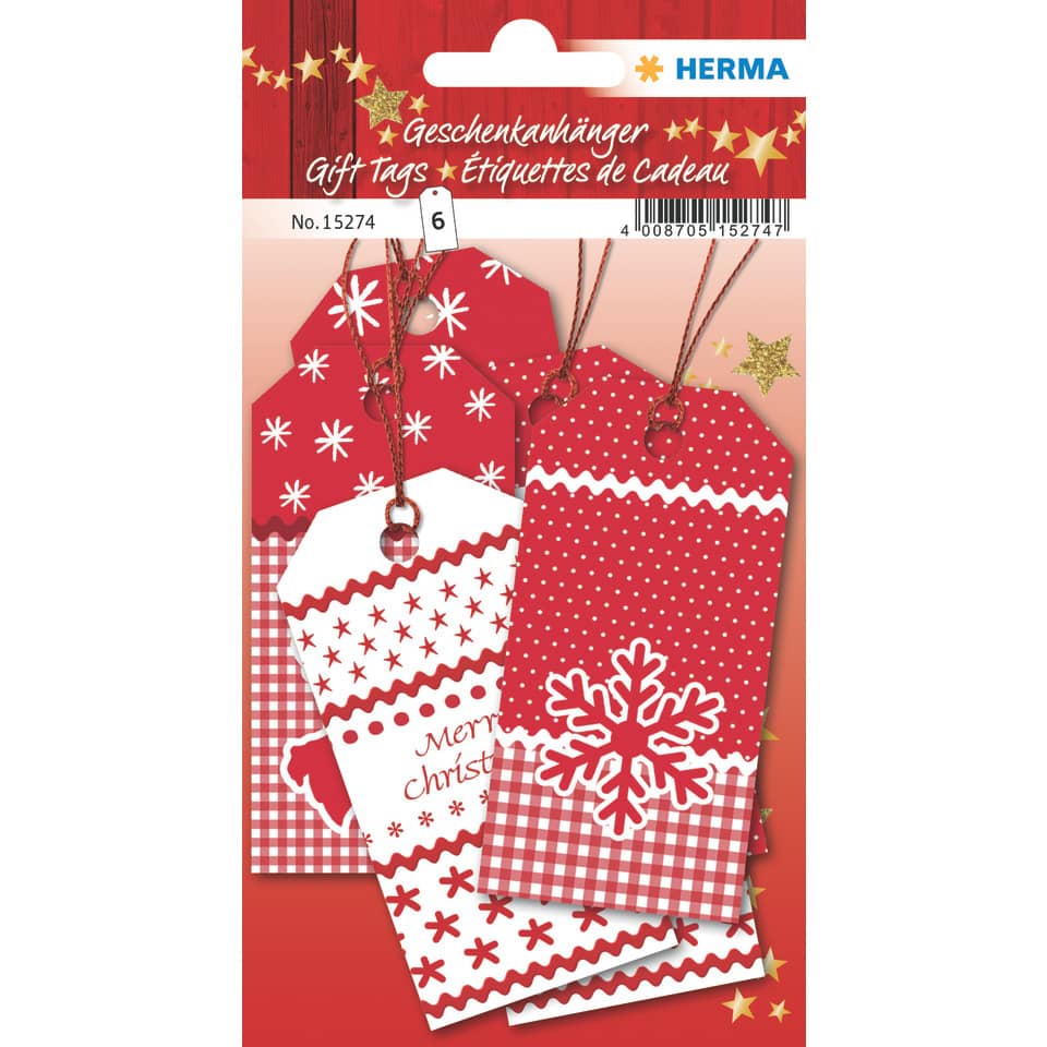 Weihnachtsgeschenk, Anhänger, Tag-Geschenk, Rot-Weiß, Schneeflocken