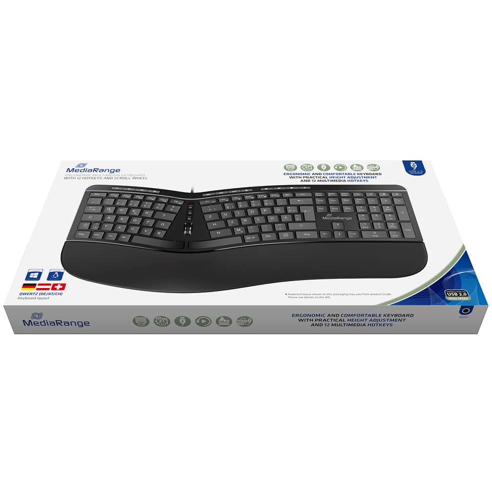 Tastatur, MedienTastatur, USB-Tastatur, ergonomische Tastatur, schwarz