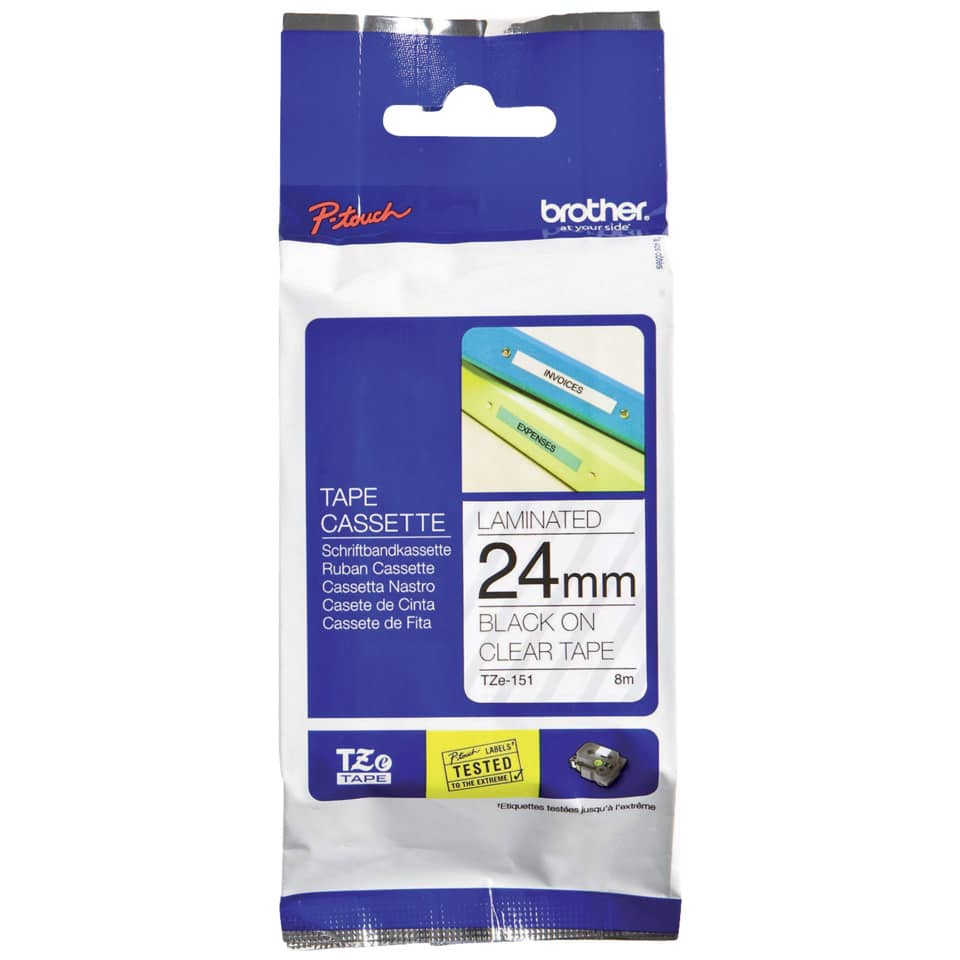Tape Cassette, Laminated Tape, 24mm, Schwarz auf Transparentband, Brother TZ-Band