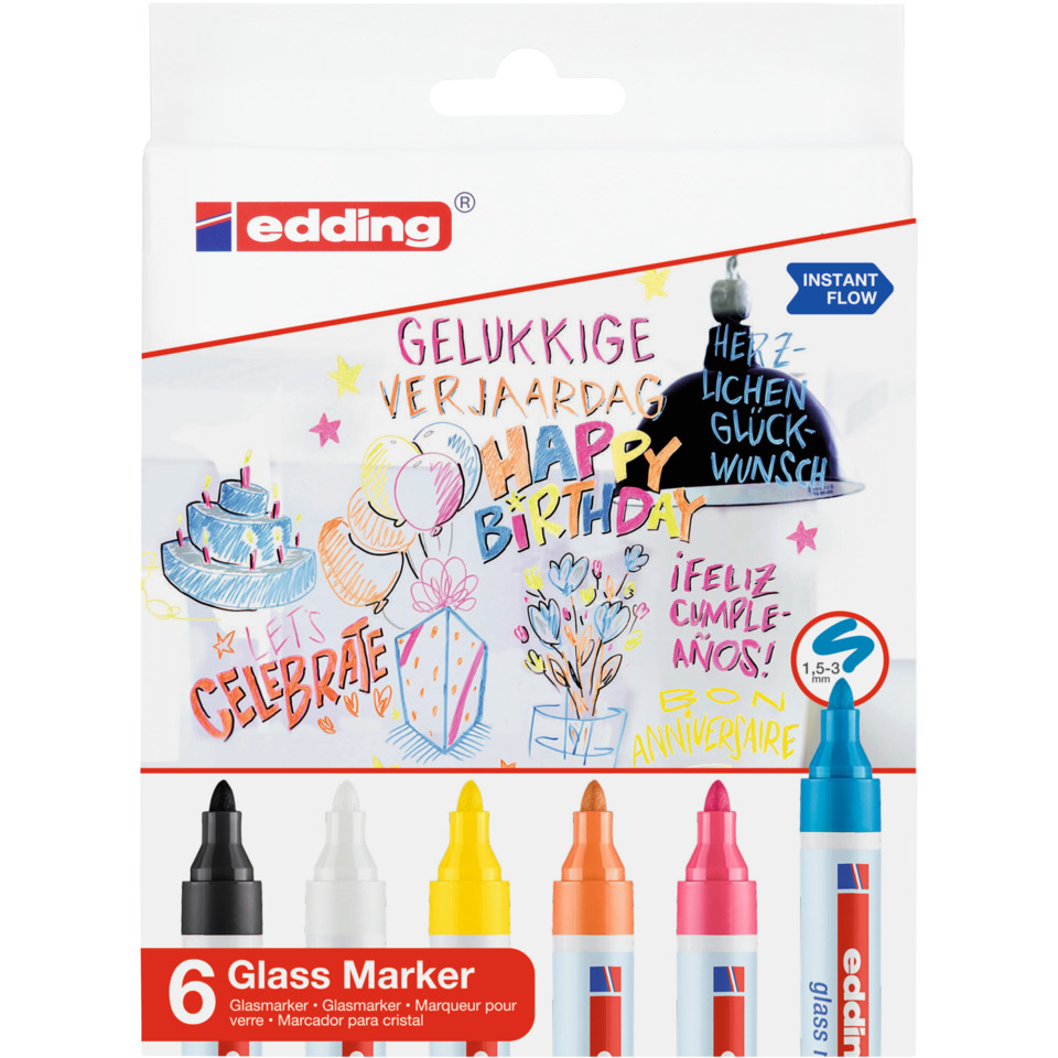 Glasmarker, Kugelschreiber, Wasserfest, 6er-Set, Kreativmarker