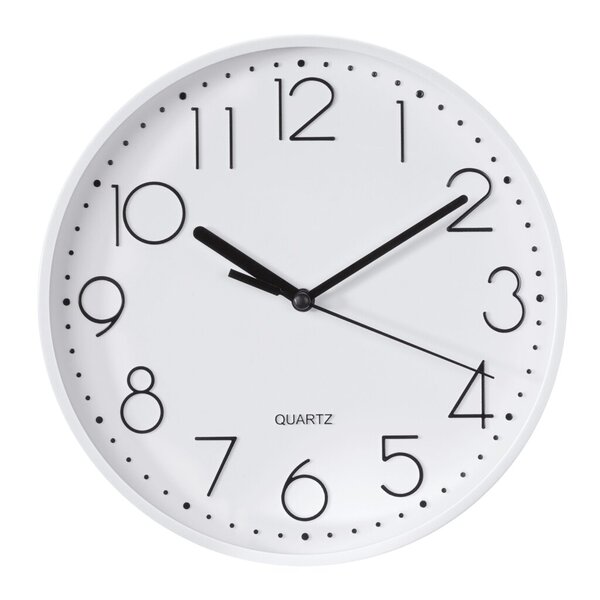 Wanduhr PG-220, weiß, Quarzlaufwerk, 3 Zeiger, schwarze Ziffern und Zeiger