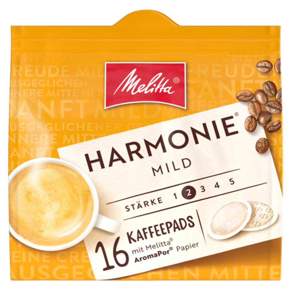 Kaffeepads, Kaffee, Kaffeepaket, Harmonie Mild, Melitta, Kaffeepads, Kaffee, Kaffeepackung, Harmonie Mild, 16 Pads