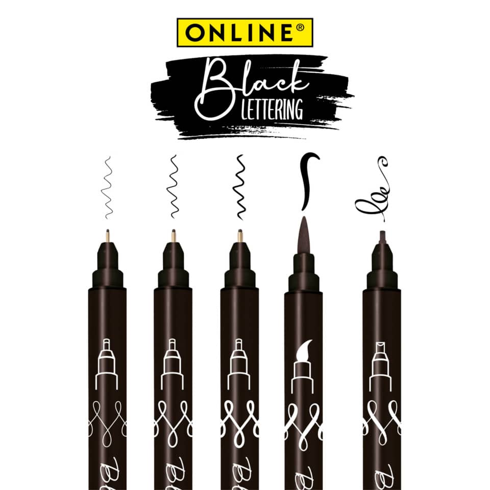 Tuschestift-Etui, 5 Stück, schwarz ONLINE 19114
