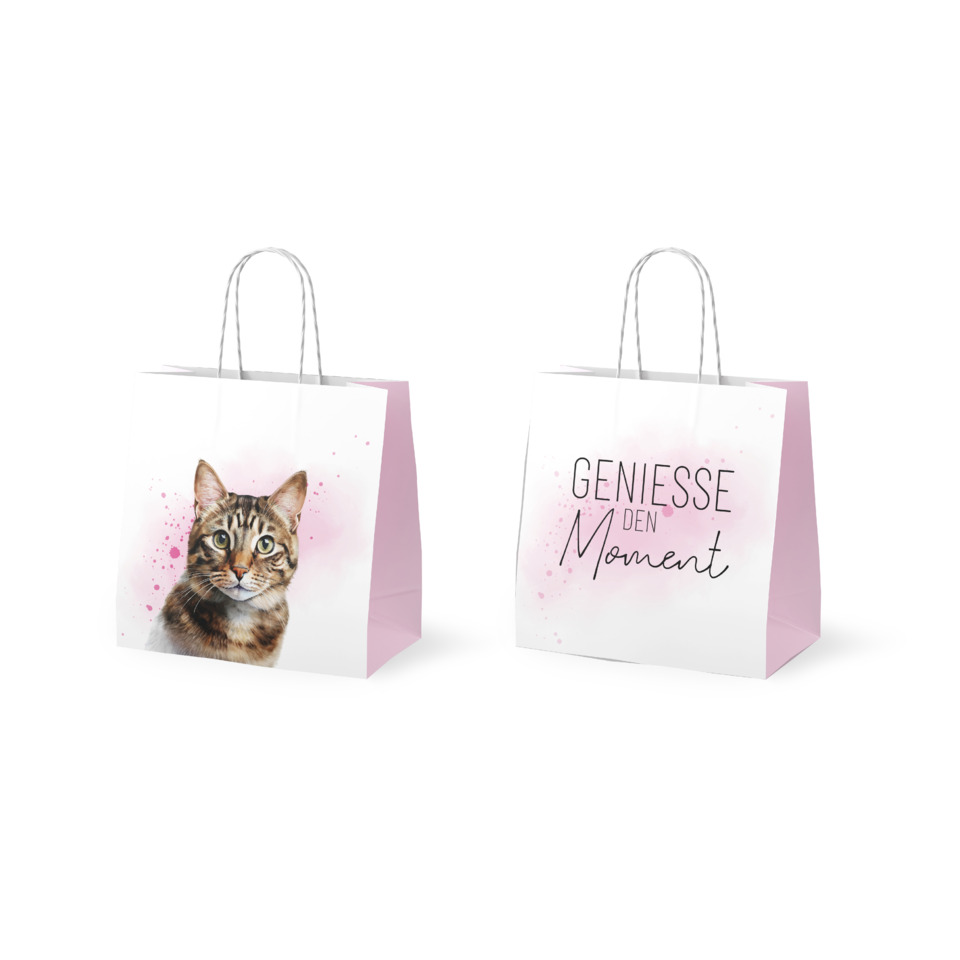Geschenkverpackung, Papiertüte, Katze, Pink, Spruch