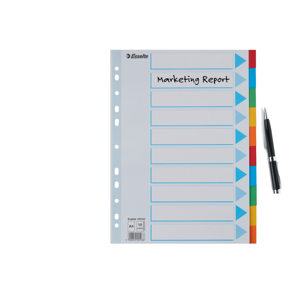 Marketingbericht, Planordner, Haftnotizen Tabs, A4-Trennblatt, bunter Index