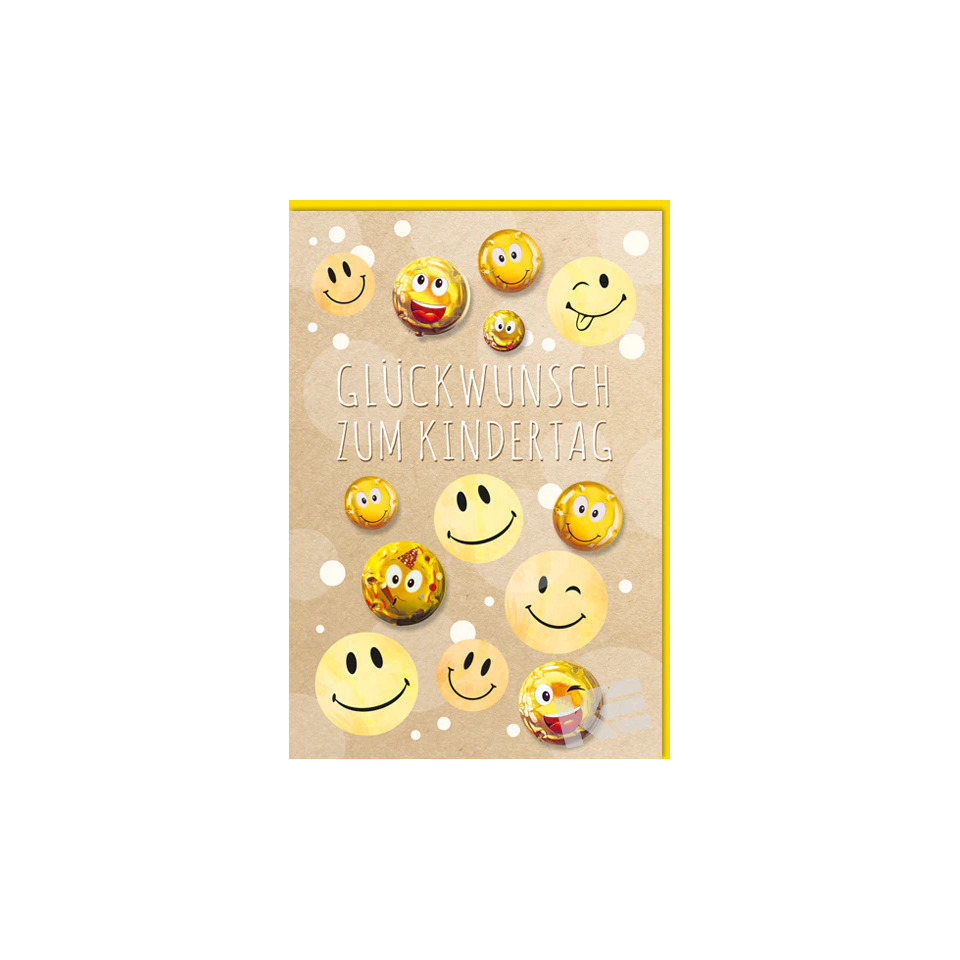 Kartenbild, Glückwunschkarte, Kindertag, Smiley, Gelb