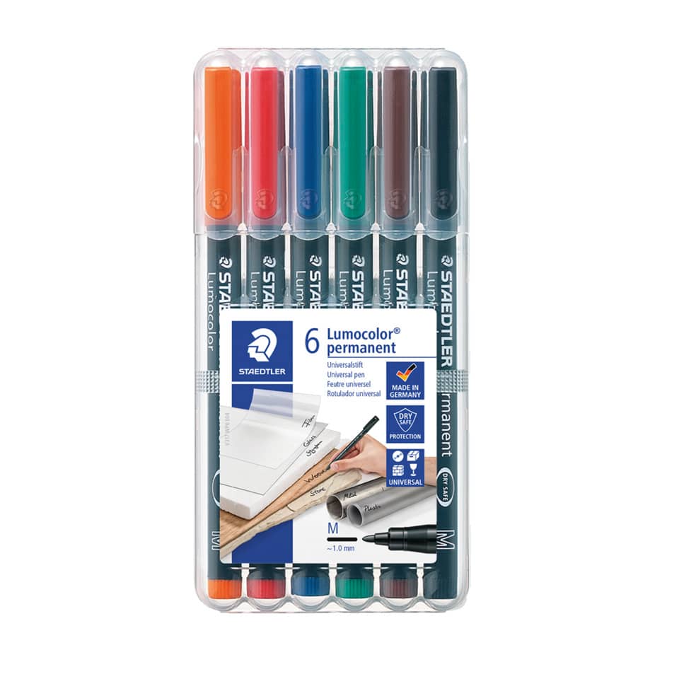 Marker-Set, Permanent-Stifte, Sechs Farben, Feiner Strich, Kunststoffetui