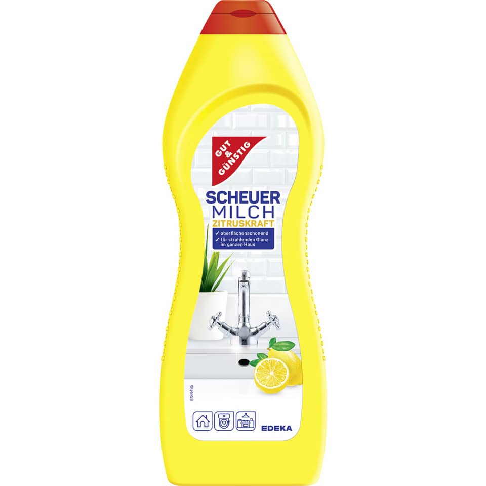 Zitronenkraft, Milchreiniger, Scheuer Milch, Glanzreiniger, Flasche Gelb