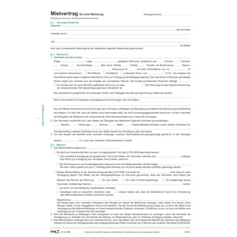 Mietvertrag für Wohnungen - ausführlich, DIN A4 RNK 525