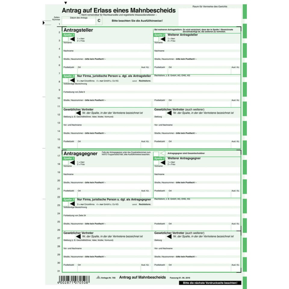 Formulare, Mahnbescheid, Antrag, Porträt, Papierformular