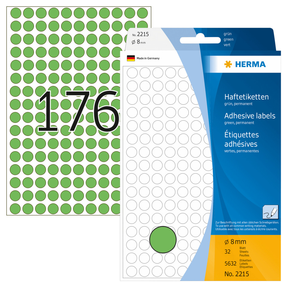 Haftetiketten, Klebeetiketten, Kreisaufkleber, Grün, Ø8mm