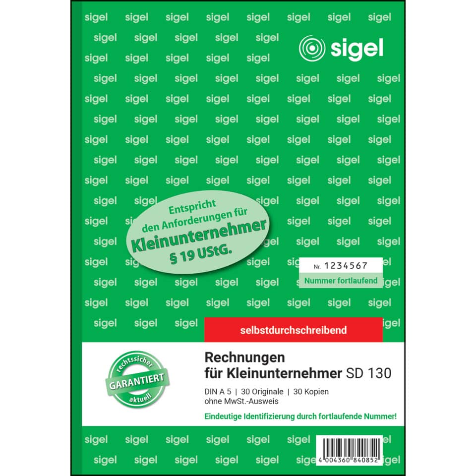 papier, rechnungen, kleinunternehmer, selbstdurchschreibend, sd 130