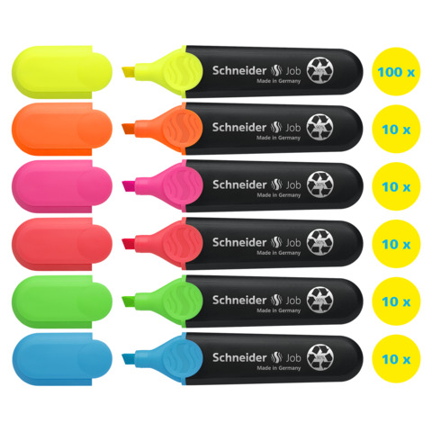 Textmarker Job 150 Stück sortiert   Warenpaket SCHNEIDER 50-399476