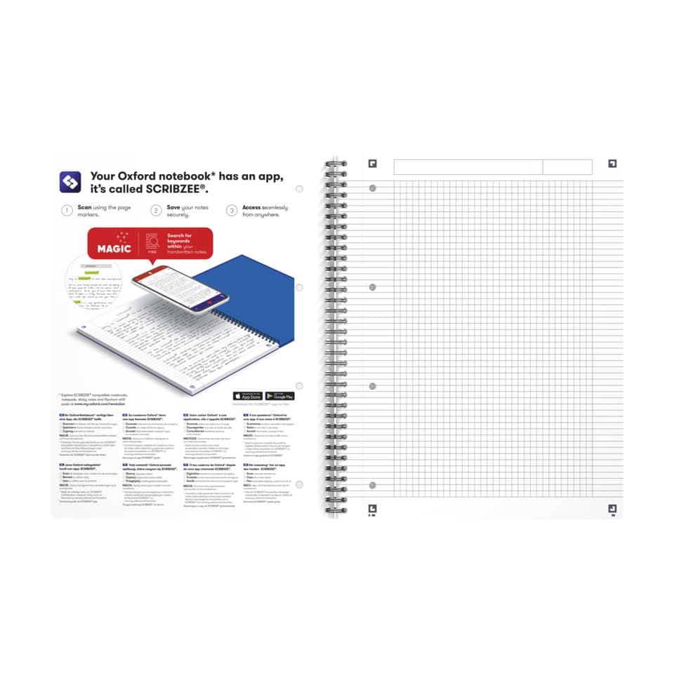 Notizbuch, Spiralbindung, Gitterseiten, Lineal-Einlage, USB-App-Symbol