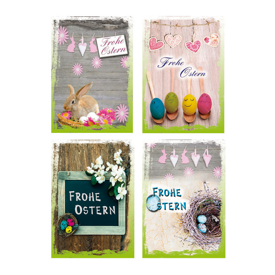 osterkarte, ostern, hase, eier, nester