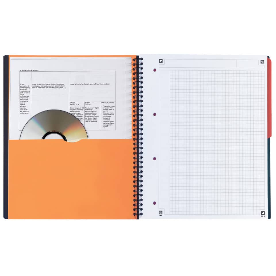 notebook, spiral notebooks, orange folder, CD, grid notebook