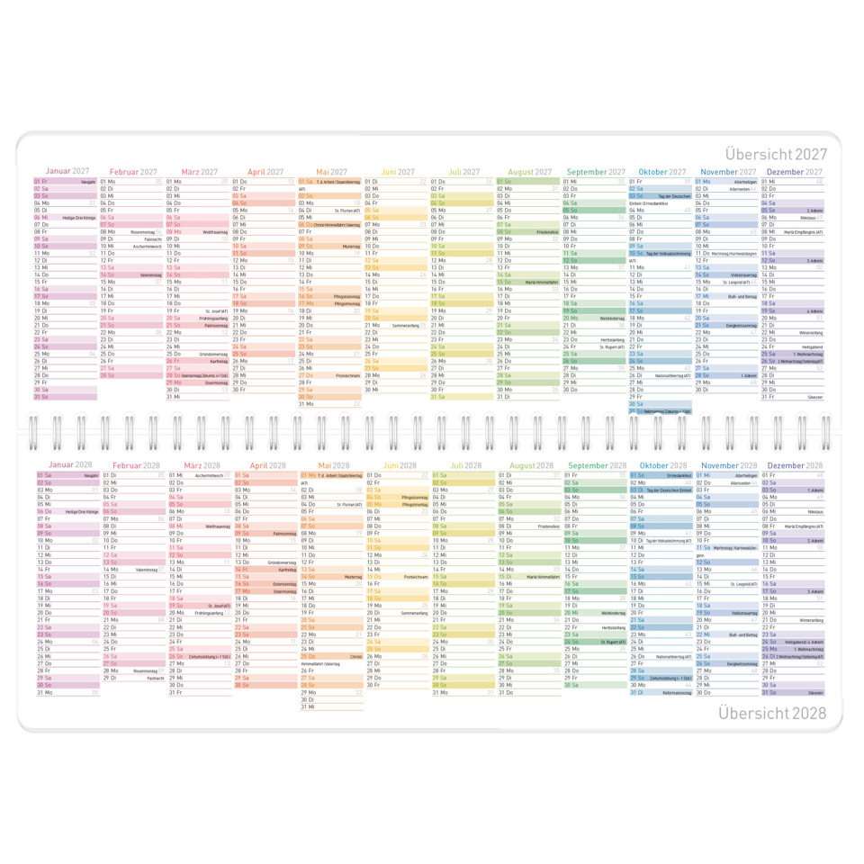 Kalender, Spirale, Jahreskalender, mehrfarbig, Plakatstärke