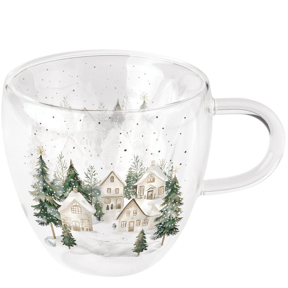 Tasse, Glas, Winterlandschaft, Weihnachten, Kaffeetasse