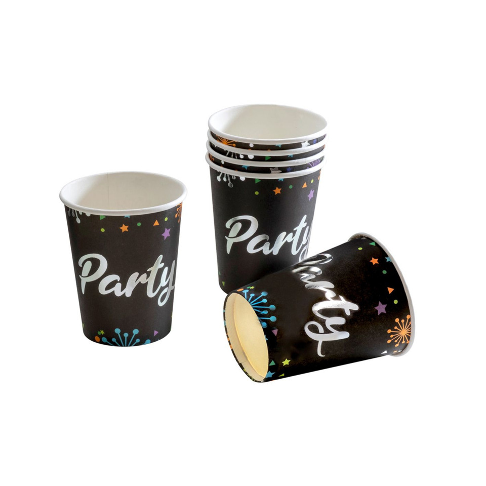 Partybecher, Einwegbecher, Schwarz, Konfetti-Design, Streuendes Muster