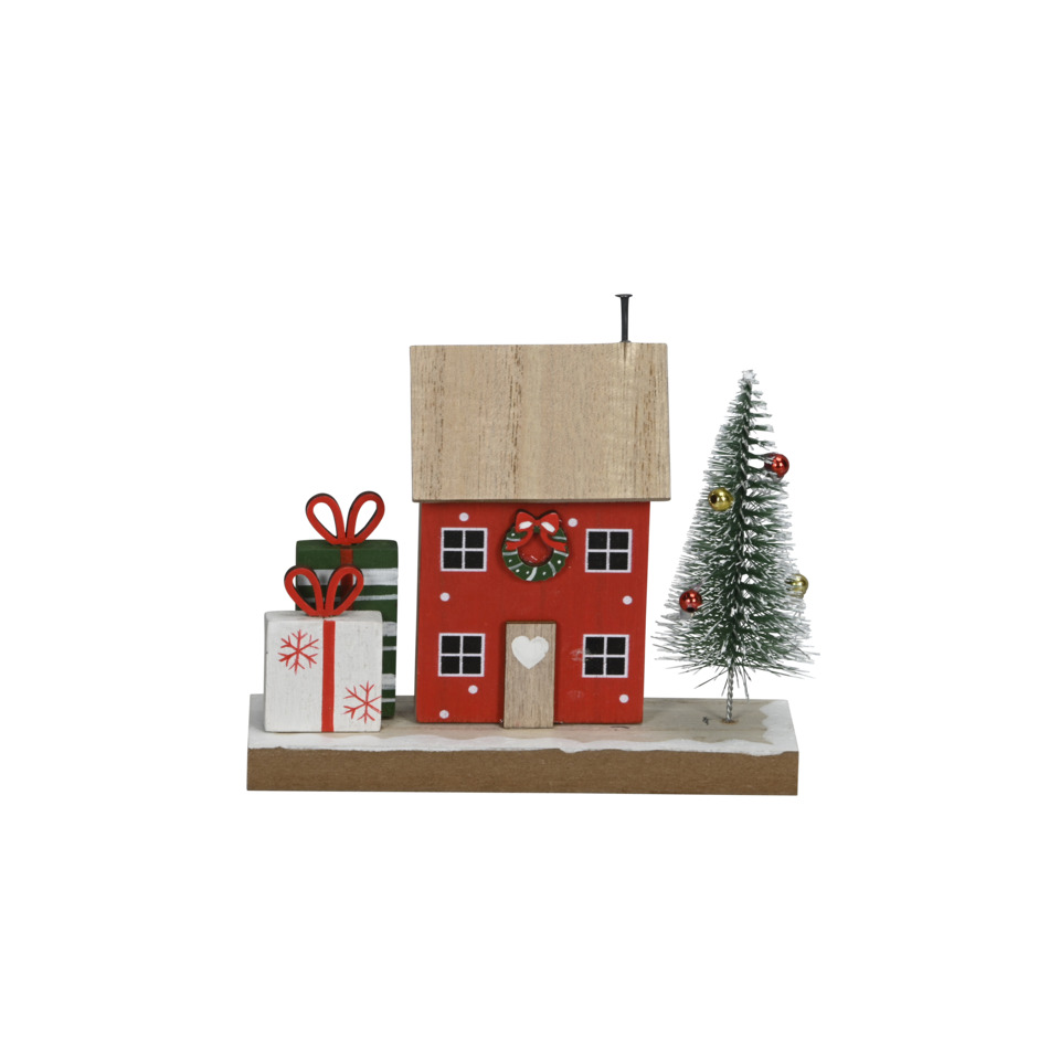 Holzhaus, kleines Modell, Weihnachtsdorf, rot, Mini-Weihnachtsbaum