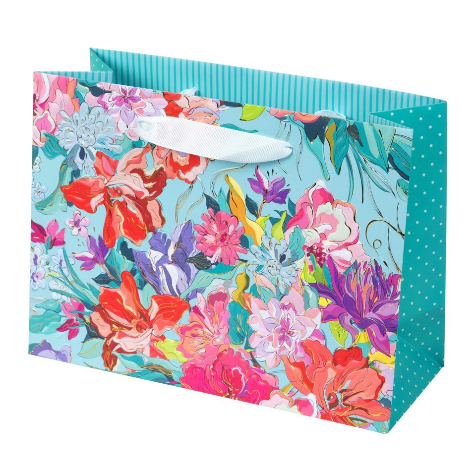 Geschenktüte, Blumenmuster, Bunt, Papiertüte, Ripsband-Griff