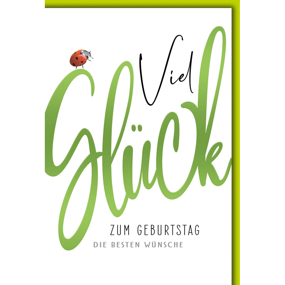 glückwunschkarte, geburtstag, grünes design, ladybug, kräftiges script