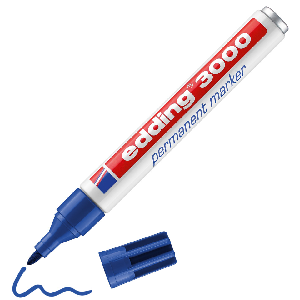 Permanentmarker, Markierstift, Blaues Tinten, Feiner Strich, Edding 3000, Permanent marker, Marker, Blue ink, Edding 3000, Fine tip