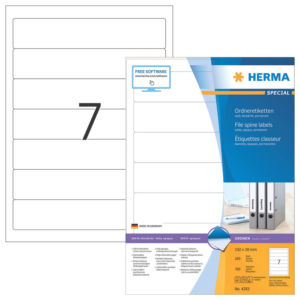 Ordneretiketten, Dateien, Etiketten, Pappbinder, Klartext